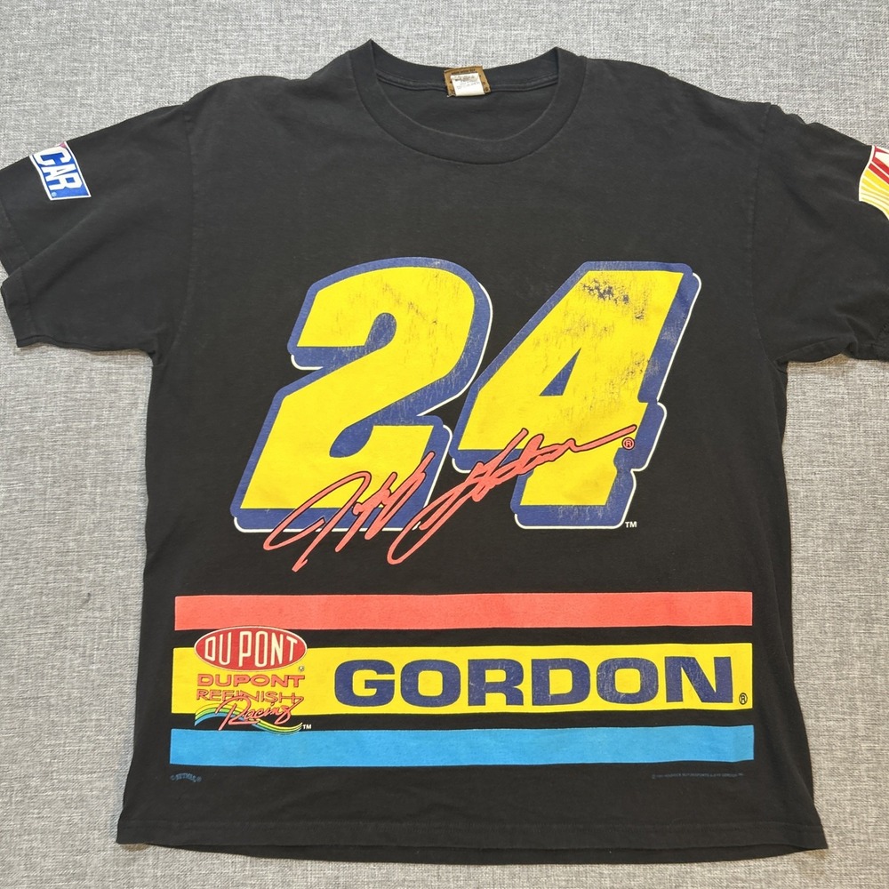 Vintage 1996 NASCAR All Over Print T-Shirt Du Pont Jeff Gordon Nutmeg Racing XL